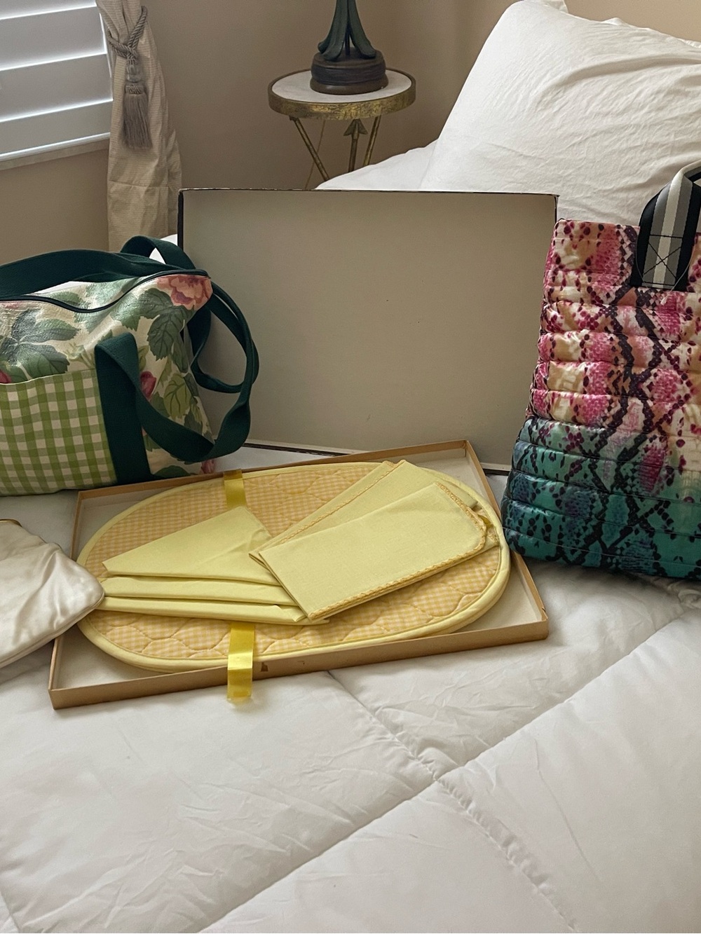 2 bags and place mats